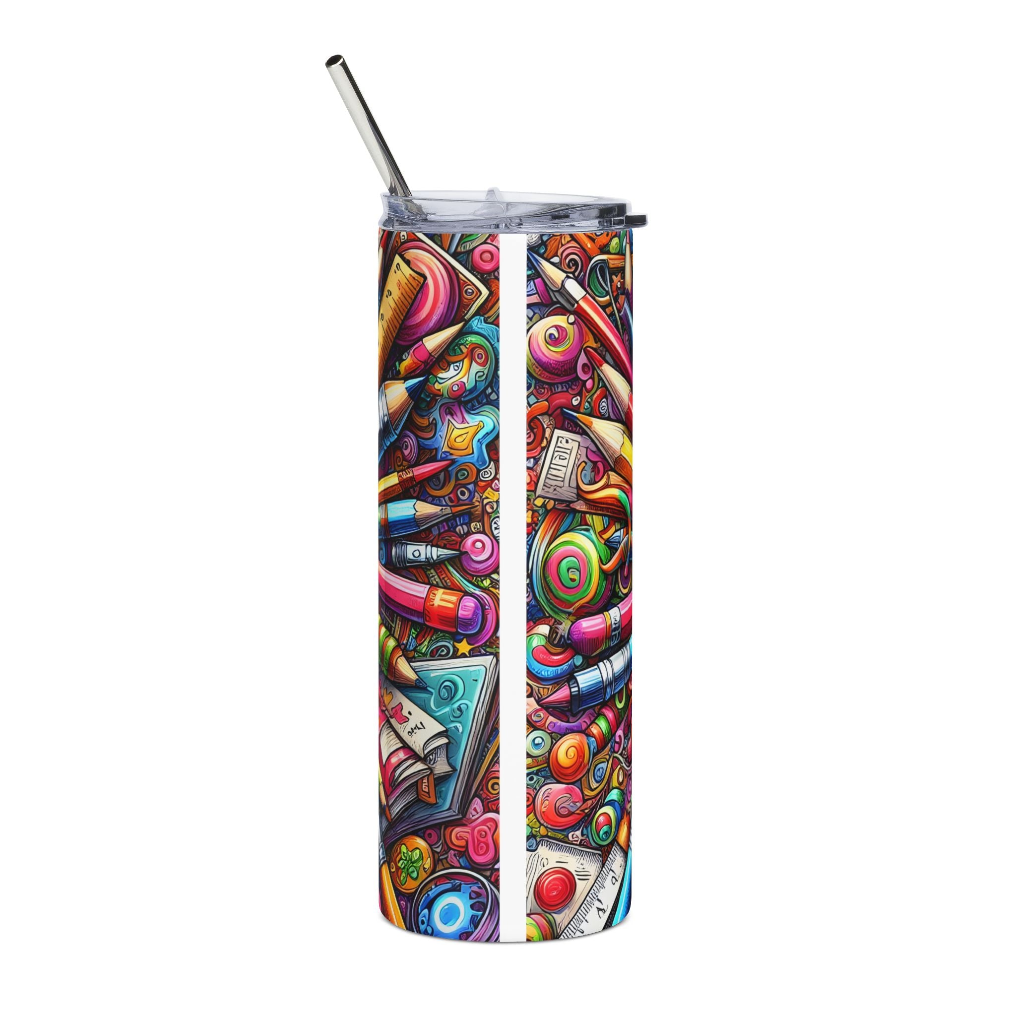 Colorful Apple & School Supplies for Teachers 20oz Stainless Steel Tumbler