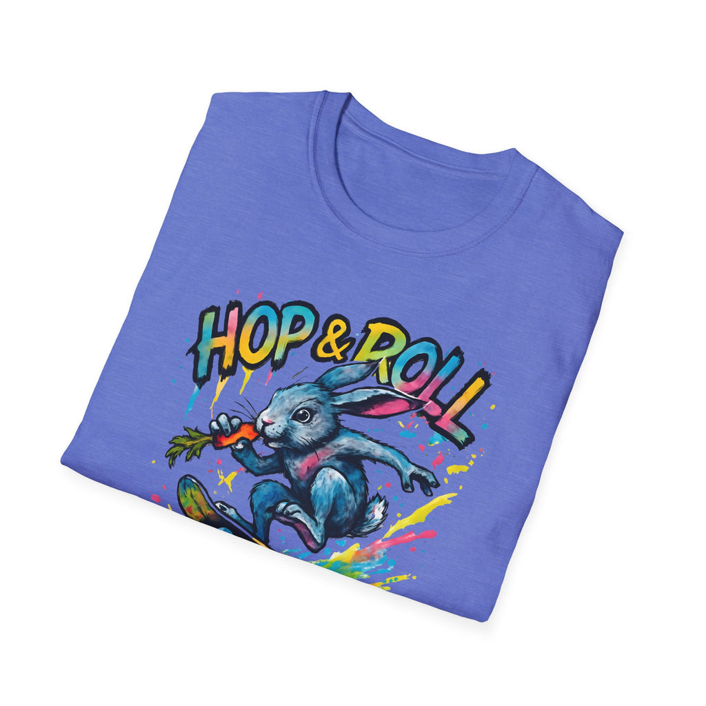 Hop & Roll Skateboard Bunny T-Shirt — Skateboarder Easter Graphic Tee