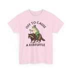 Off to Cause a Kerfuffle T-Shirt — Funny Frog Riding Raccoon Graphic Tee