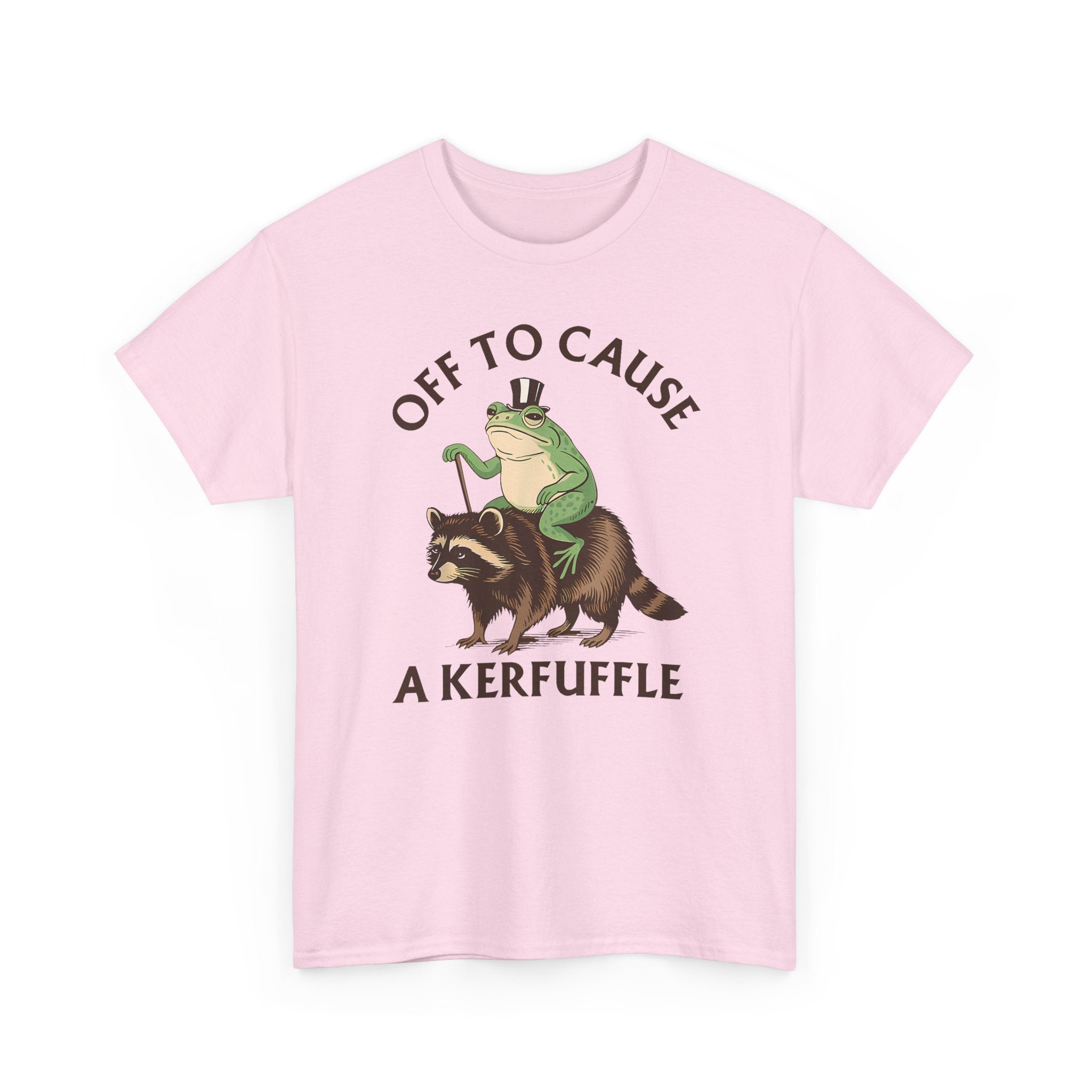 Off to Cause a Kerfuffle T-Shirt — Funny Frog Riding Raccoon Graphic Tee