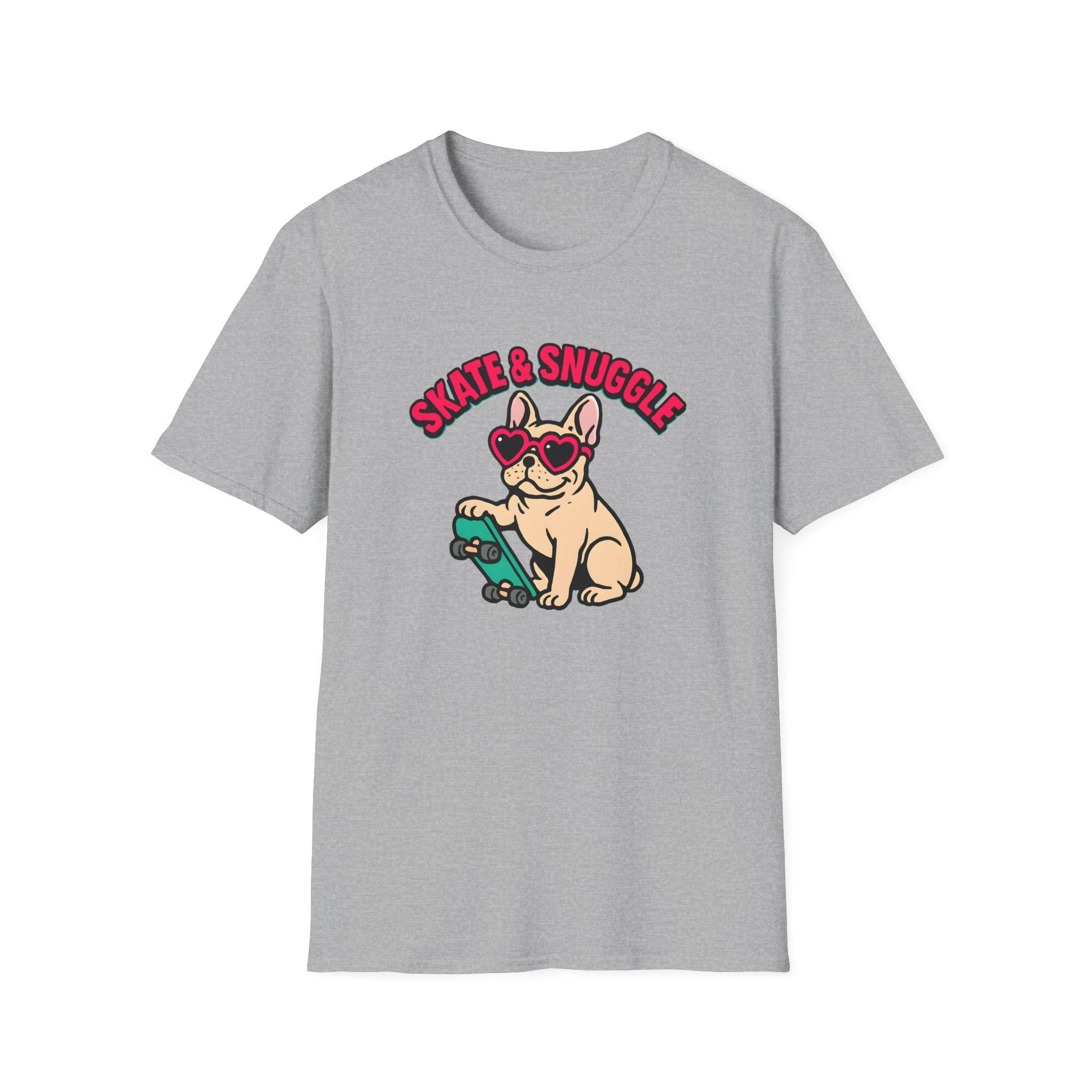 Skate & Snuggle French Bulldog T-Shirt — Cute Skateboard Dog Graphic Tee
