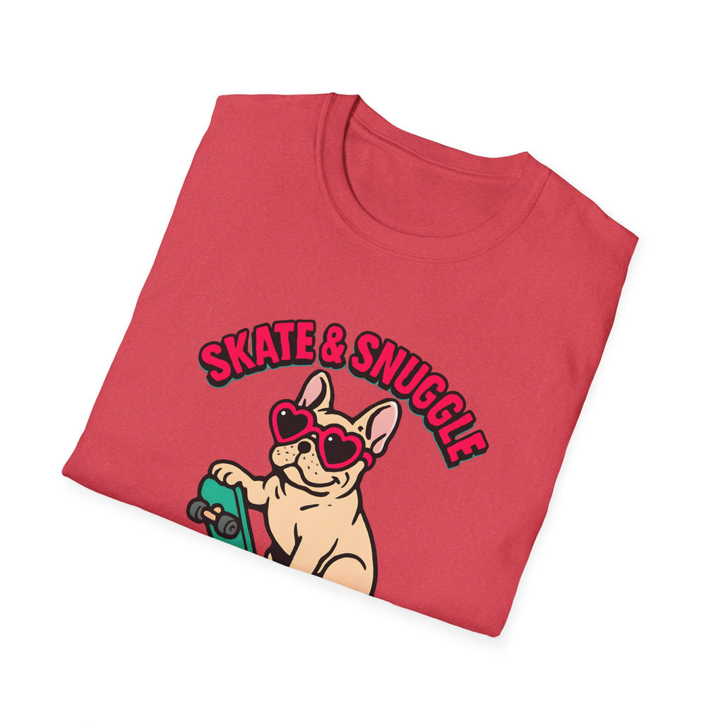 Skate & Snuggle French Bulldog T-Shirt — Cute Skateboard Dog Graphic Tee