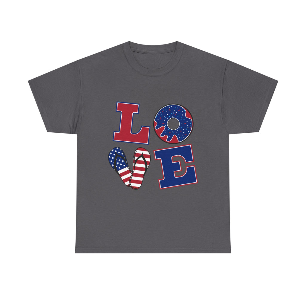 Patriotic LOVE Tee - USA Flag Donut Graphic