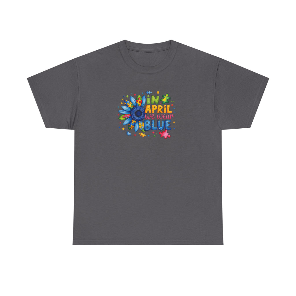 "In April We Wear Blue" Autism Awareness Floral Tee