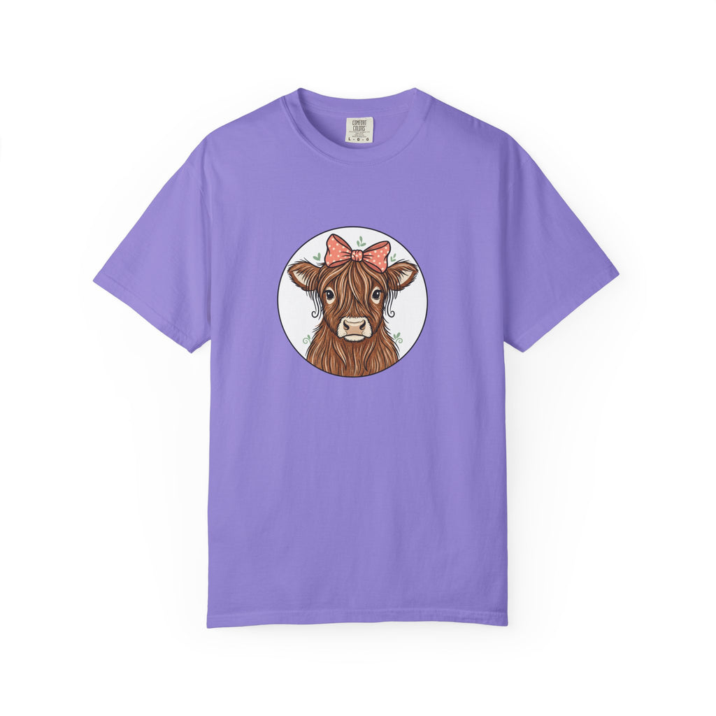 Highland Cow Tee — Cute Cow with Pink Bow Graphic T-Shirt