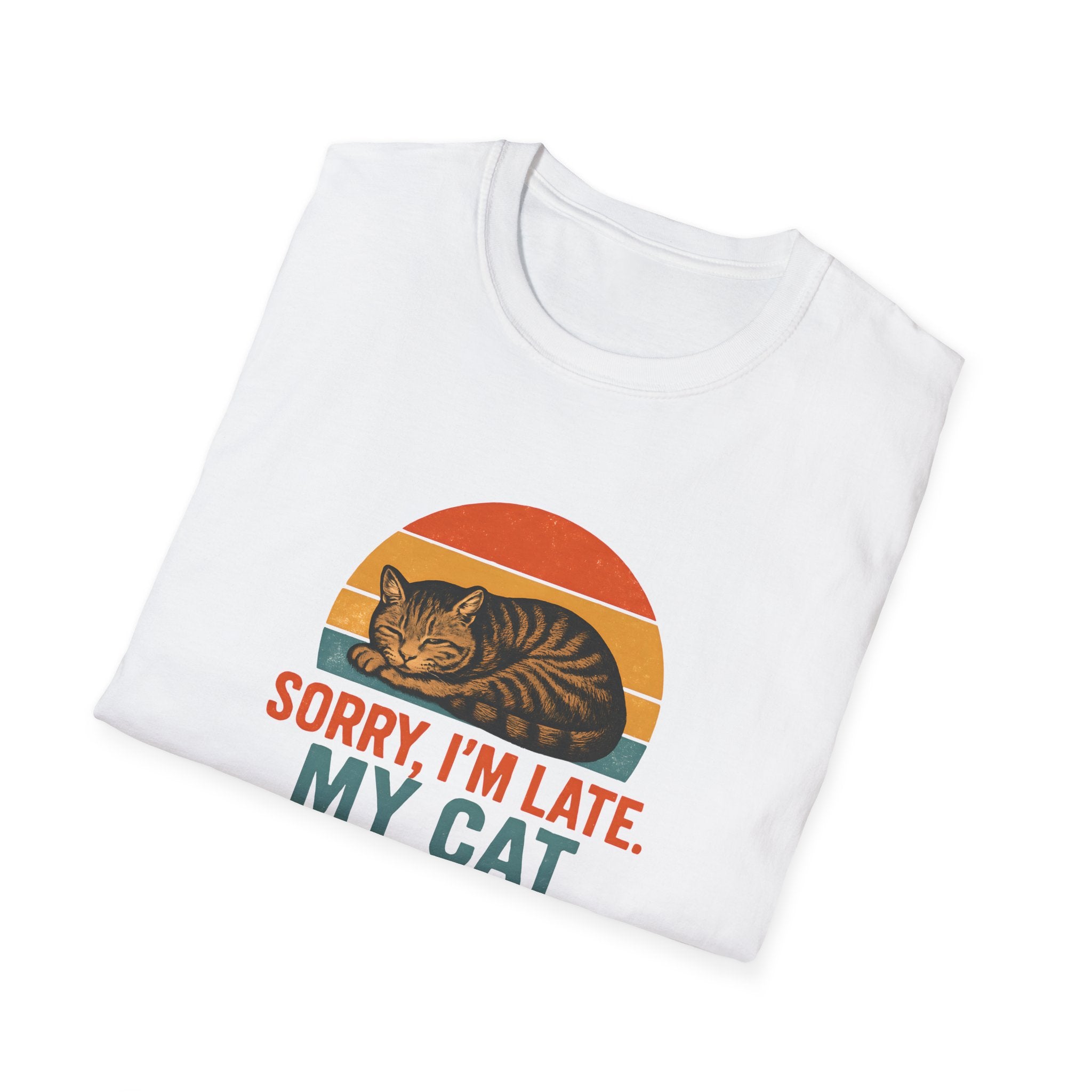 Cat Lover T-Shirt - "Sorry I'm Late, My Cat Was Sleeping On Me" Vintage Retro Tee