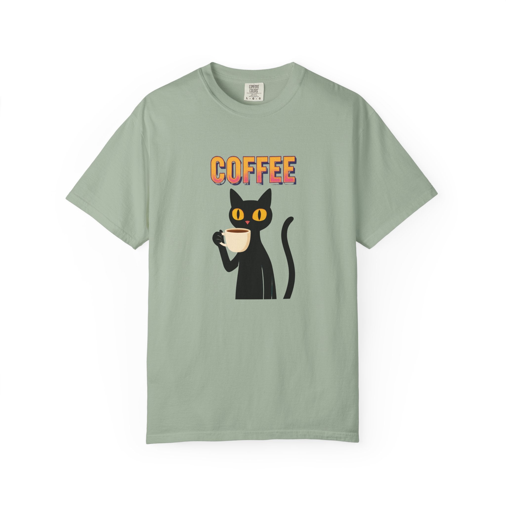Coffee Cat T-Shirt — Cute Black Cat Holding Coffee Graphic Tee