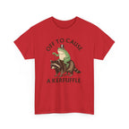 Off to Cause a Kerfuffle T-Shirt — Funny Frog Riding Raccoon Graphic Tee