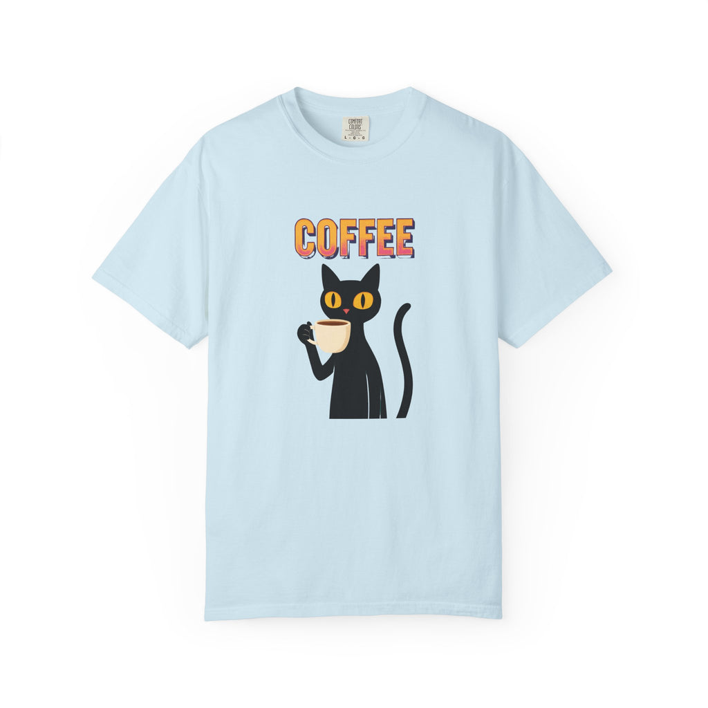 Coffee Cat T-Shirt — Cute Black Cat Holding Coffee Graphic Tee