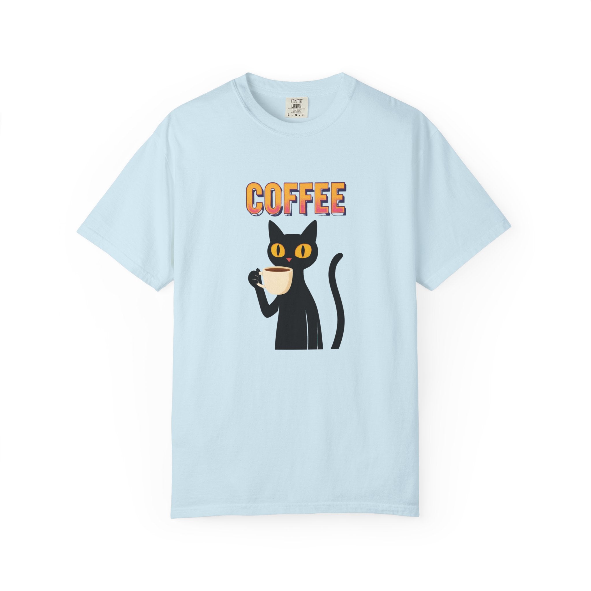 Coffee Cat T-Shirt — Cute Black Cat Holding Coffee Graphic Tee
