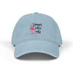 Embroidered Denim Hat "Summer Vibes Only" - Pink Flamingo Cap