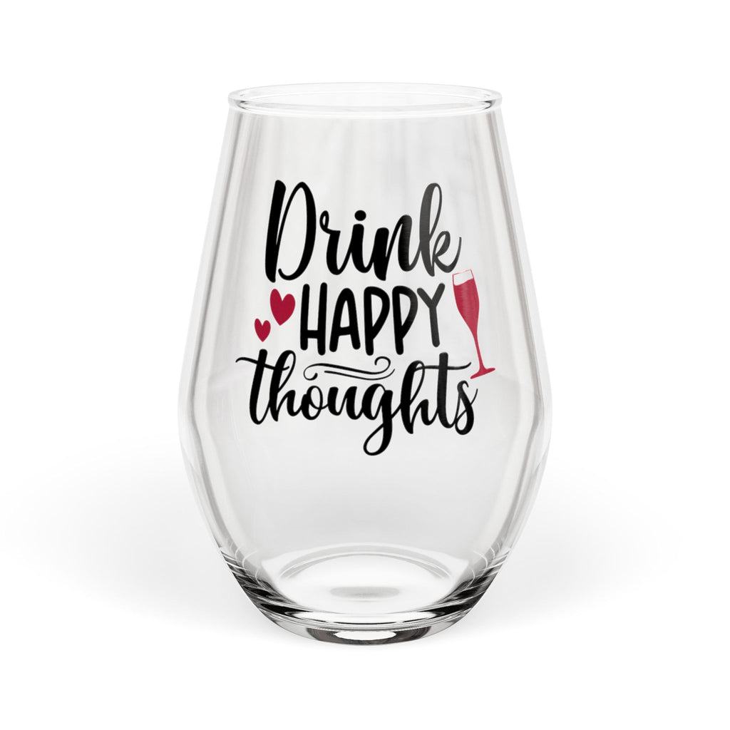 Stemless Wine Glass - "Drink Happy Thoughts" Cheerful Wine Glass Gift
