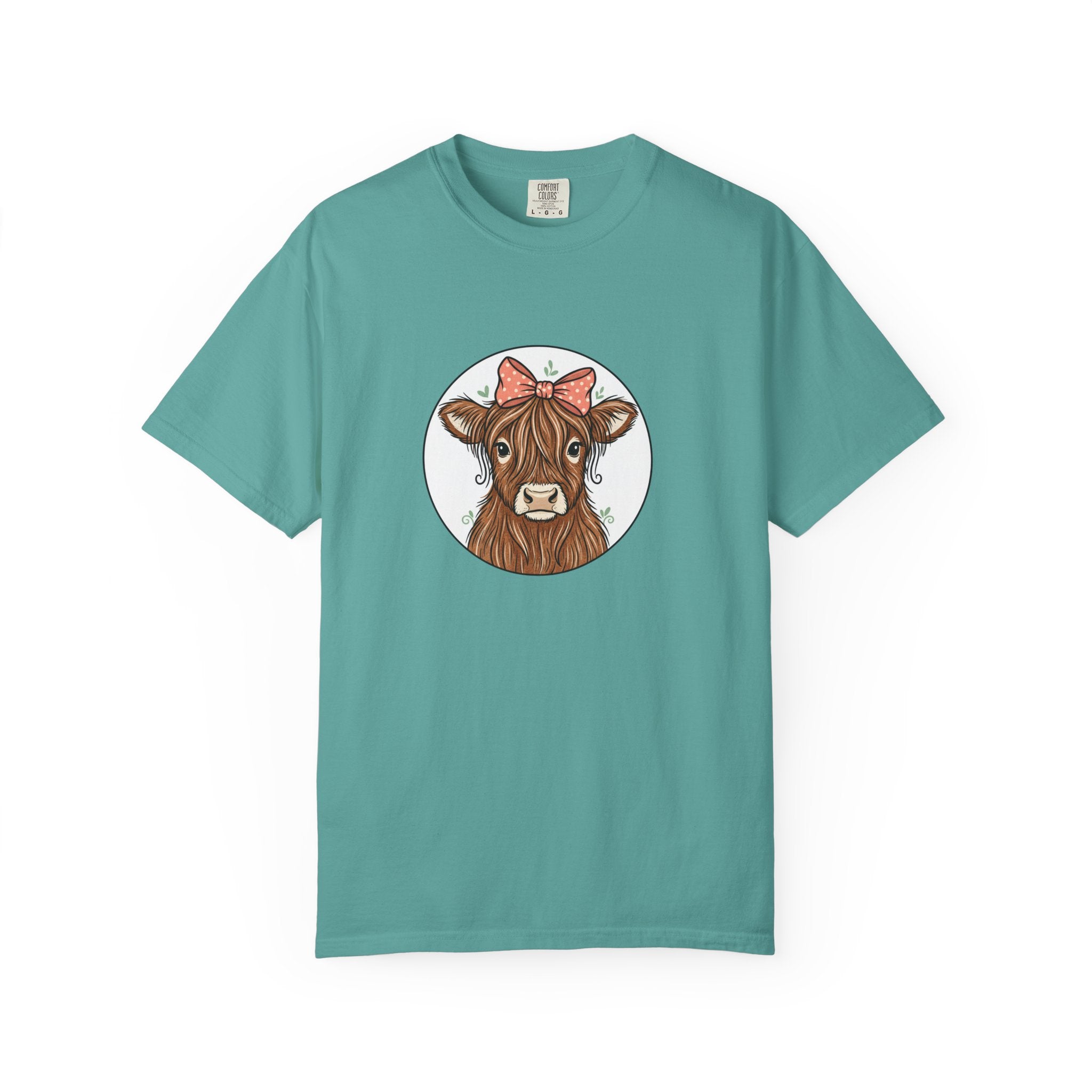 Highland Cow Tee — Cute Cow with Pink Bow Graphic T-Shirt