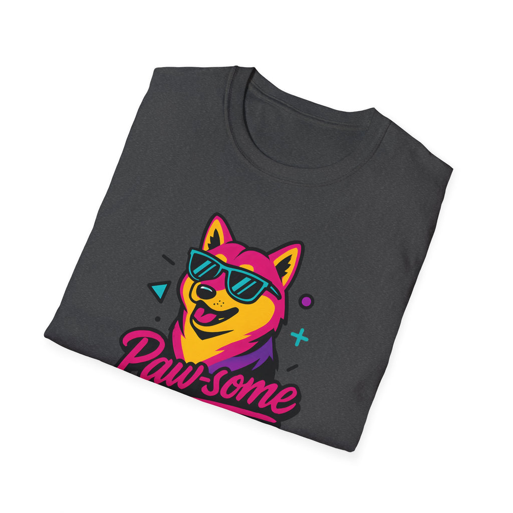 Pawsome Sunglasses Dog T-Shirt – Retro Neon Shiba Graphic Tee