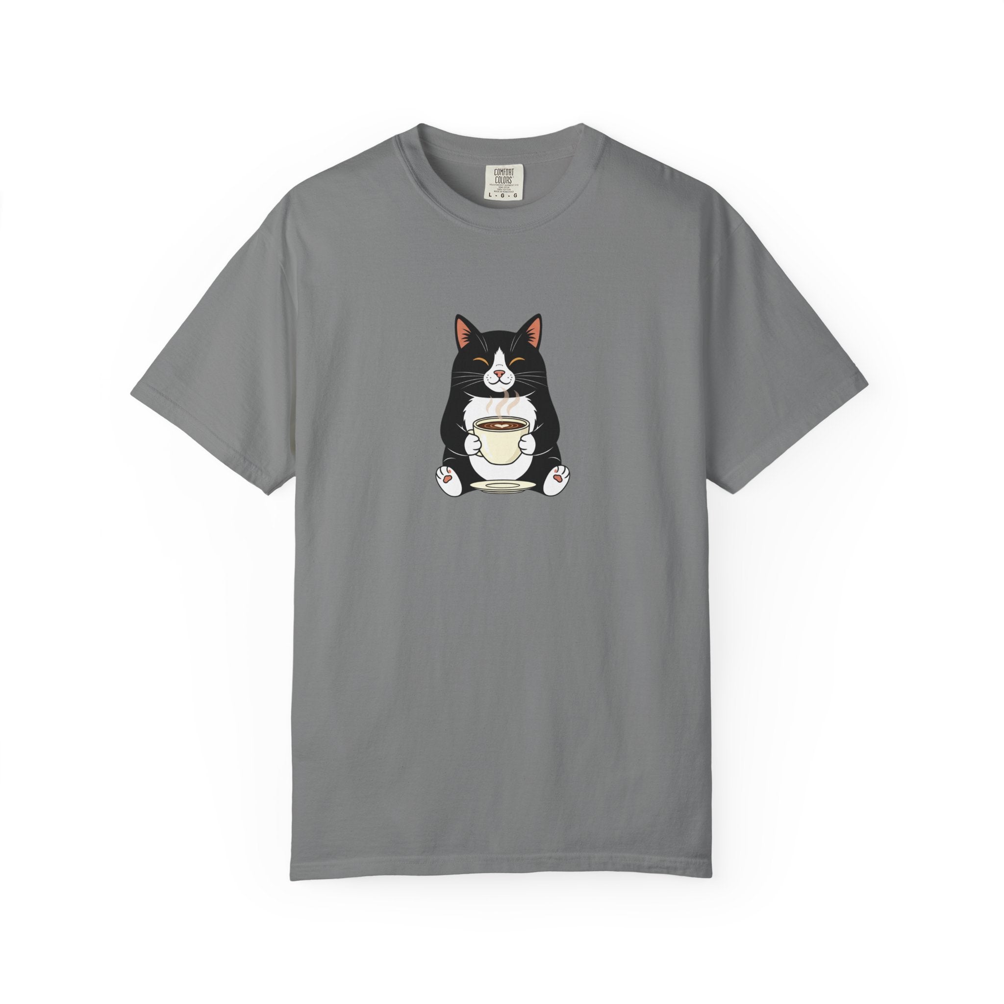 Tuxedo Cat Holding Coffee T-Shirt