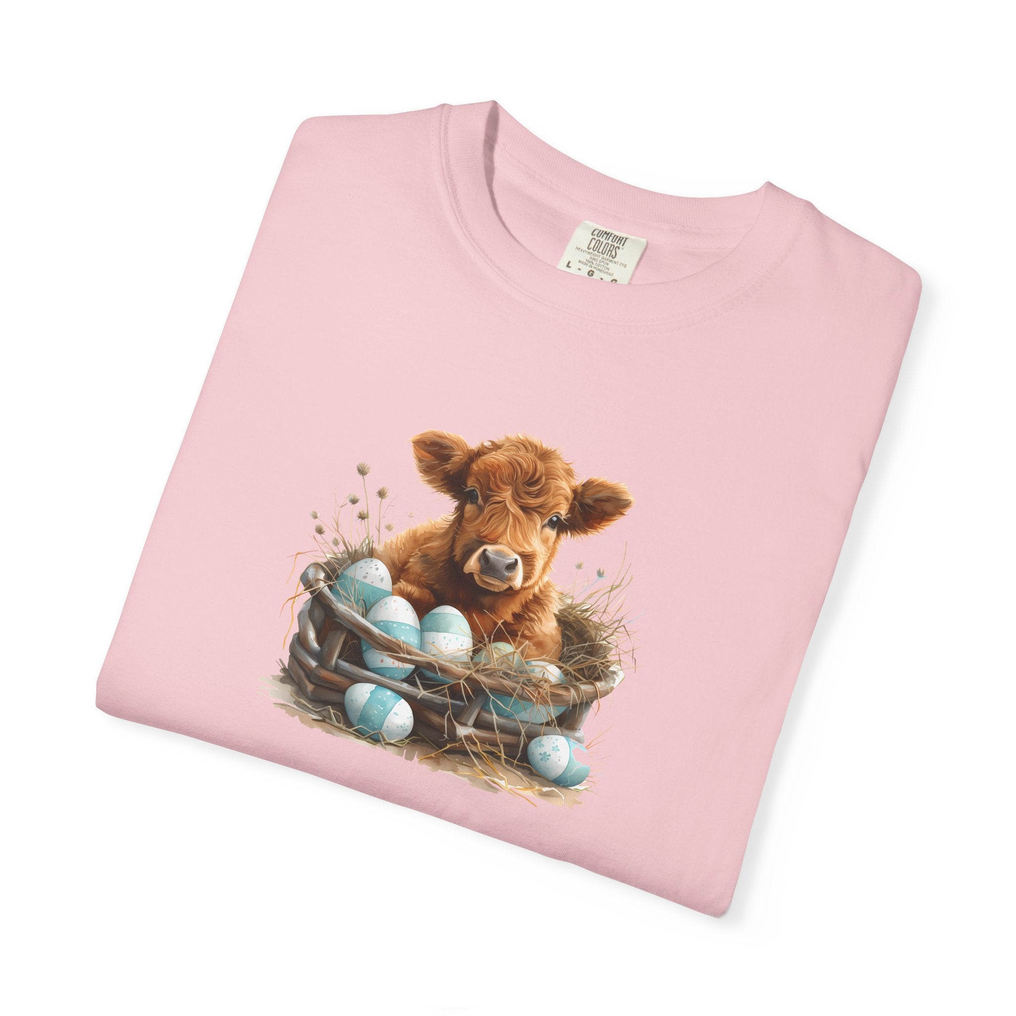 Easter Highland Cow Calf in Basket T-Shirt
