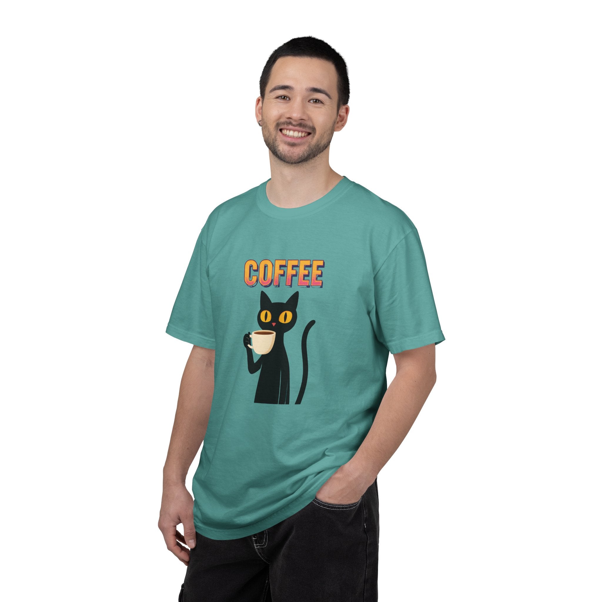 Coffee Cat T-Shirt — Cute Black Cat Holding Coffee Graphic Tee