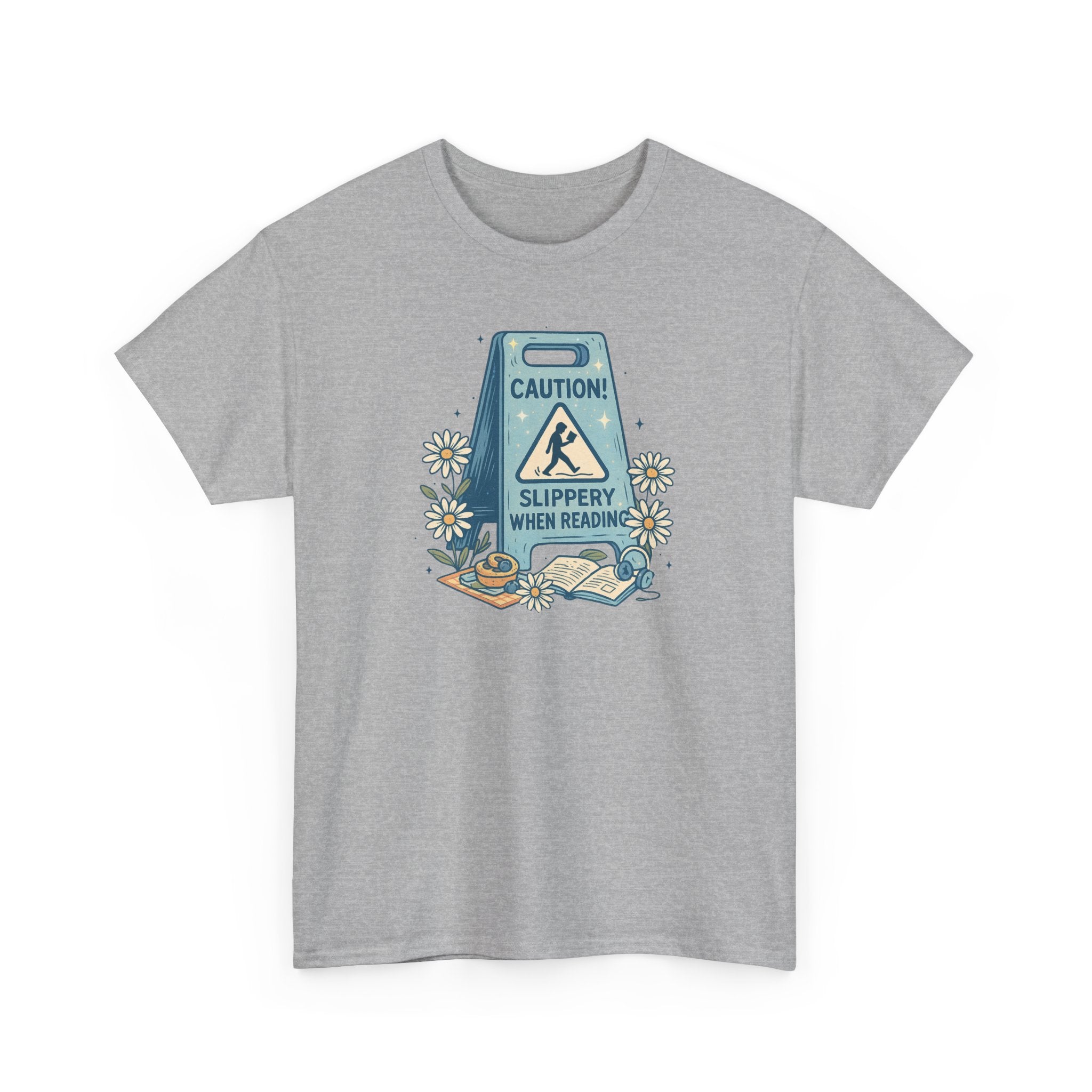 Caution: Slippery When Reading Graphic Tee — Book Lover T‑Shirt