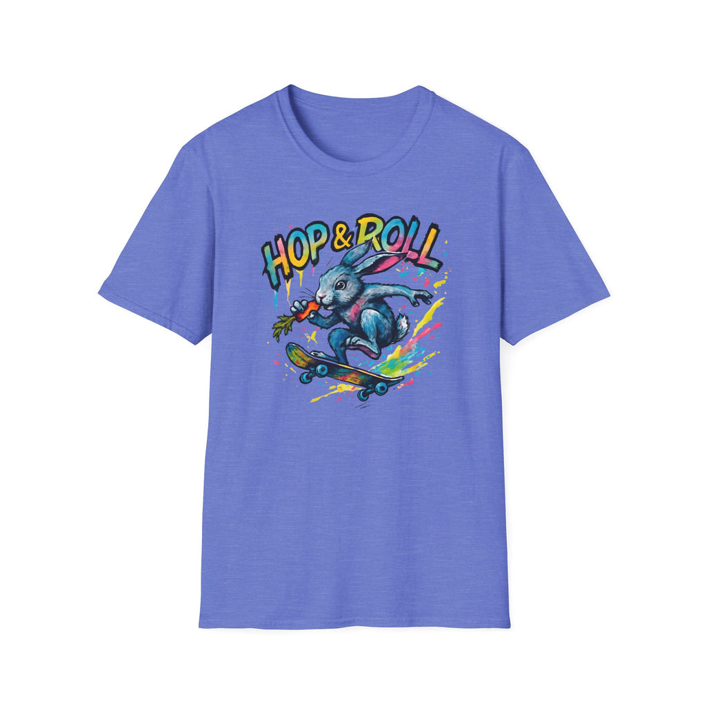 Hop & Roll Skateboard Bunny T-Shirt — Skateboarder Easter Graphic Tee