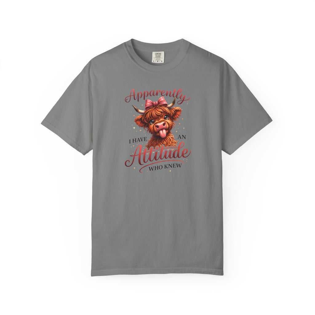 Attitude Highland Cow T-Shirt — "Apparently I Have an Attitude" Cute Cow Graphic Tee