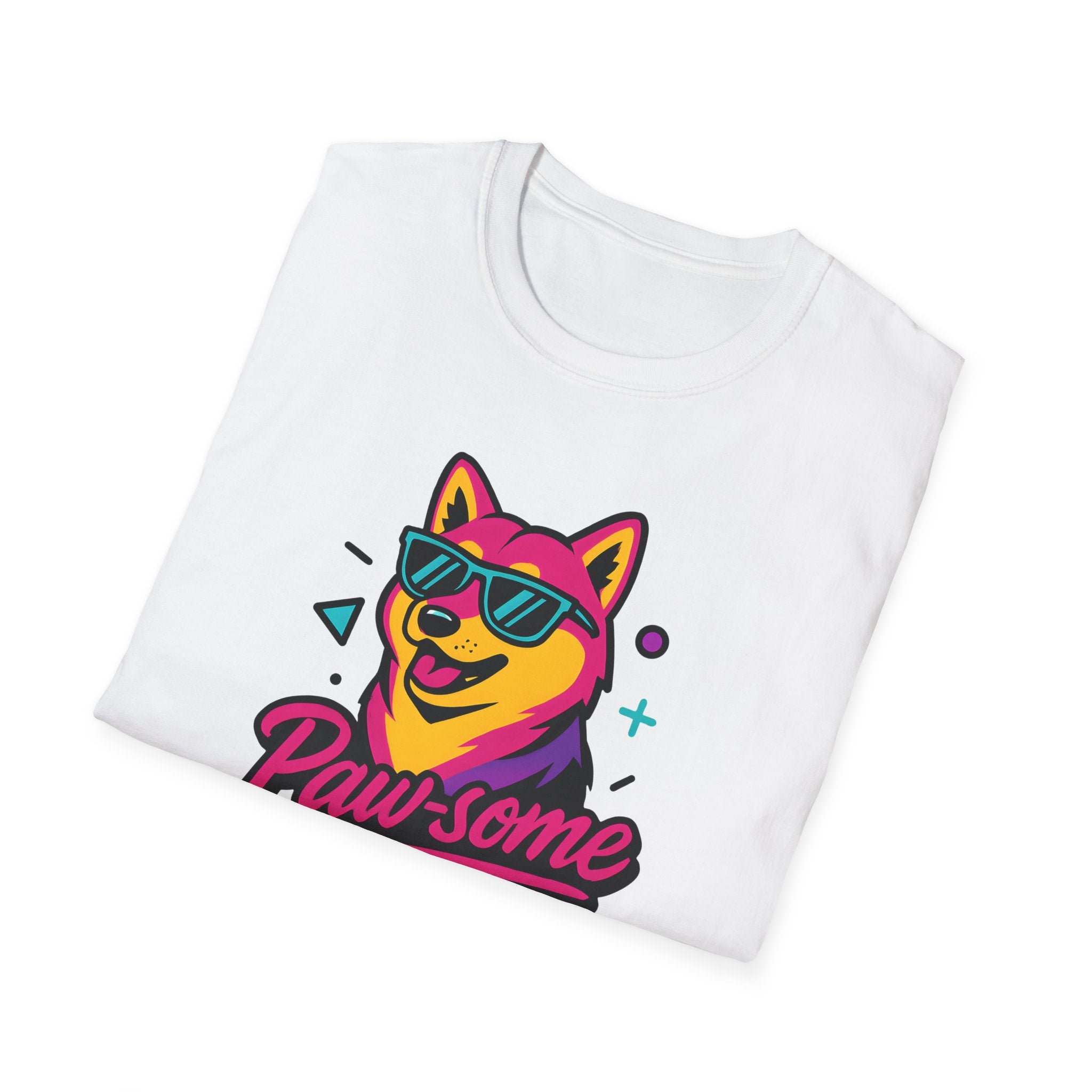 Pawsome Sunglasses Dog T-Shirt – Retro Neon Shiba Graphic Tee