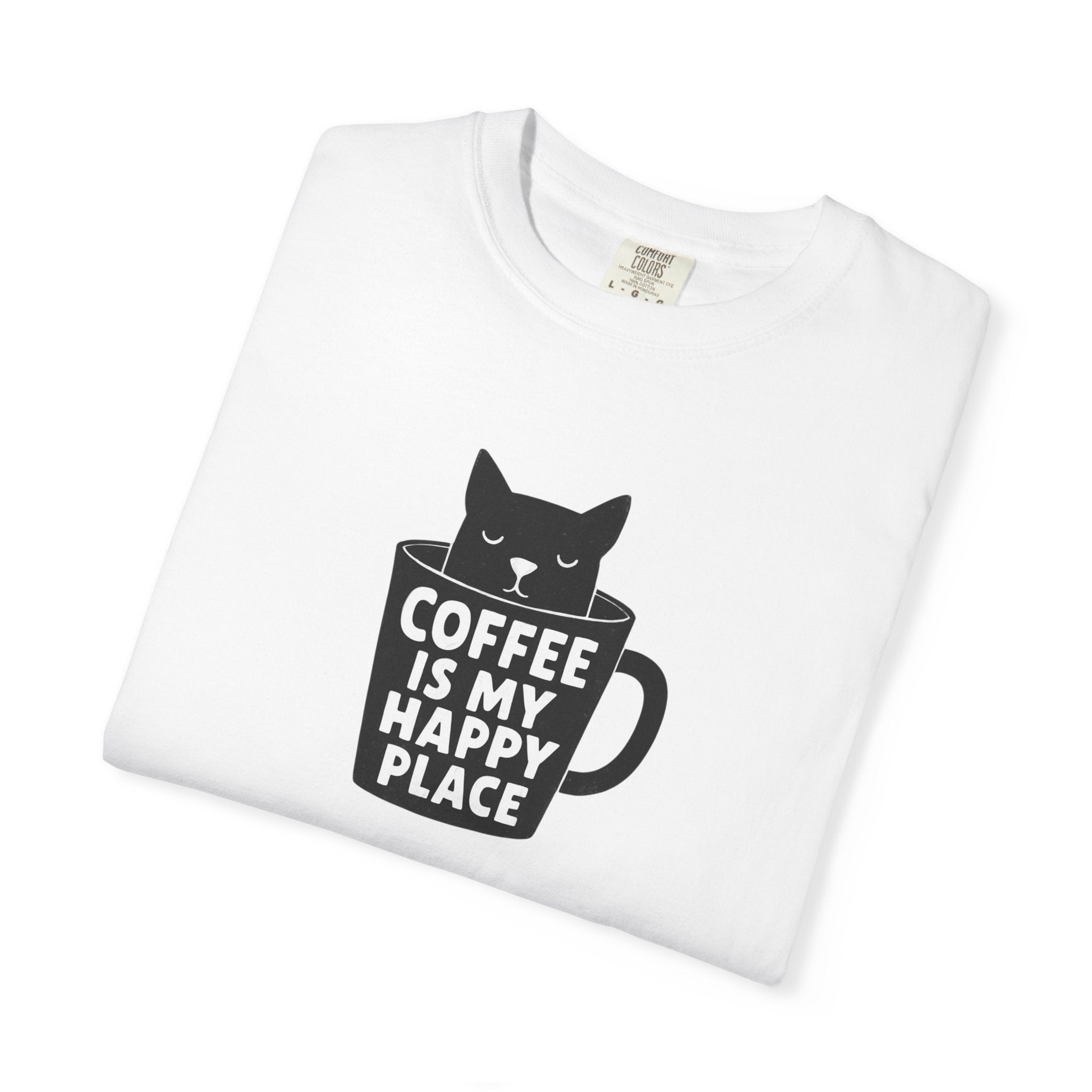 Coffee Is My Happy Place T-Shirt — Cat & Coffee Graphic Tee