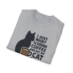 Cat & Coffee T-Shirt — "I Just Want to Drink Coffee and Pet My Cat" Graphic Tee