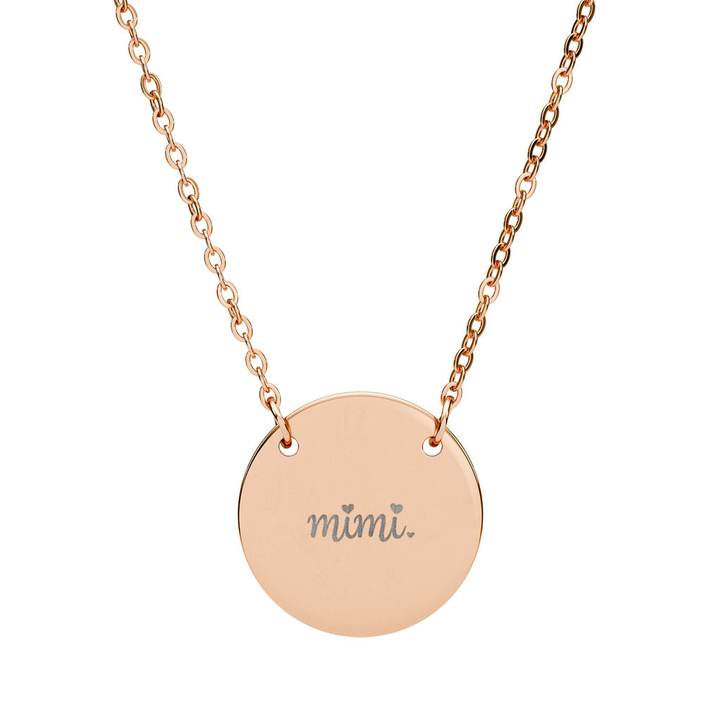 Engraved Circle Necklace — "Mimi." Personalized Pendant Gift
