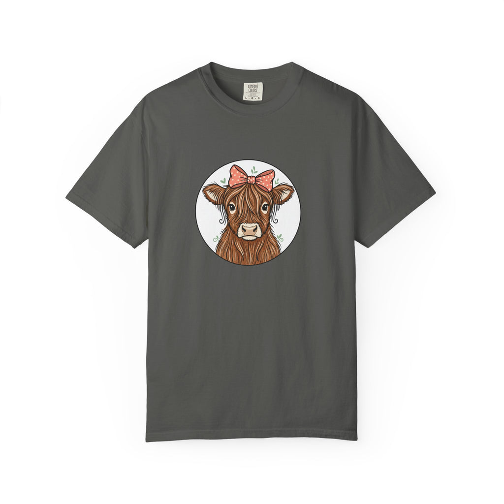 Highland Cow Tee — Cute Cow with Pink Bow Graphic T-Shirt