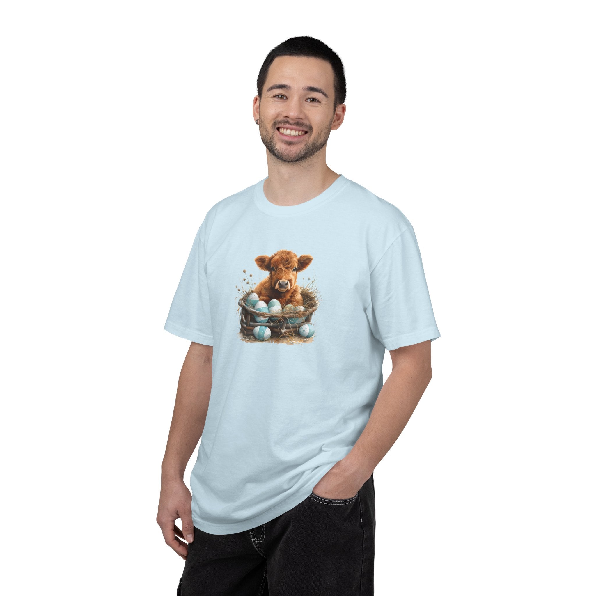 Easter Highland Cow Calf in Basket T-Shirt