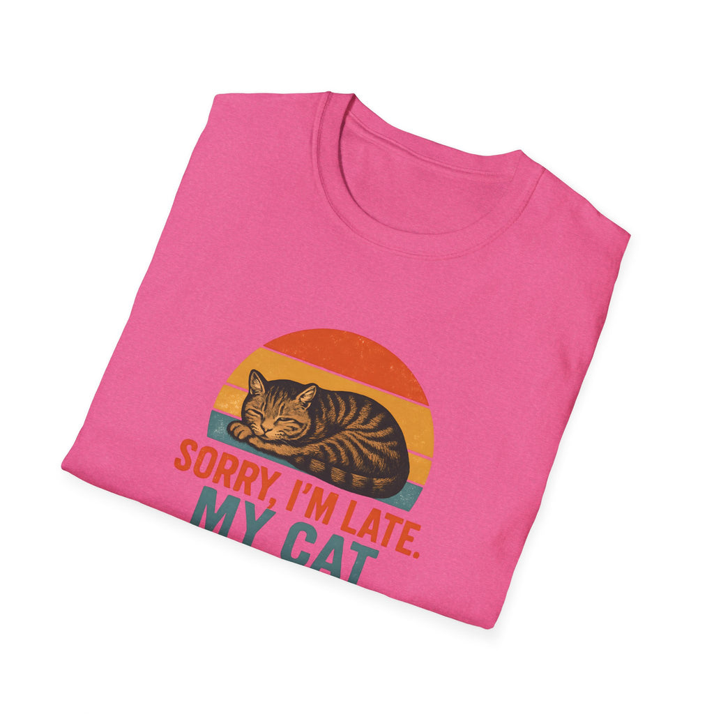 Cat Lover T-Shirt - "Sorry I'm Late, My Cat Was Sleeping On Me" Vintage Retro Tee