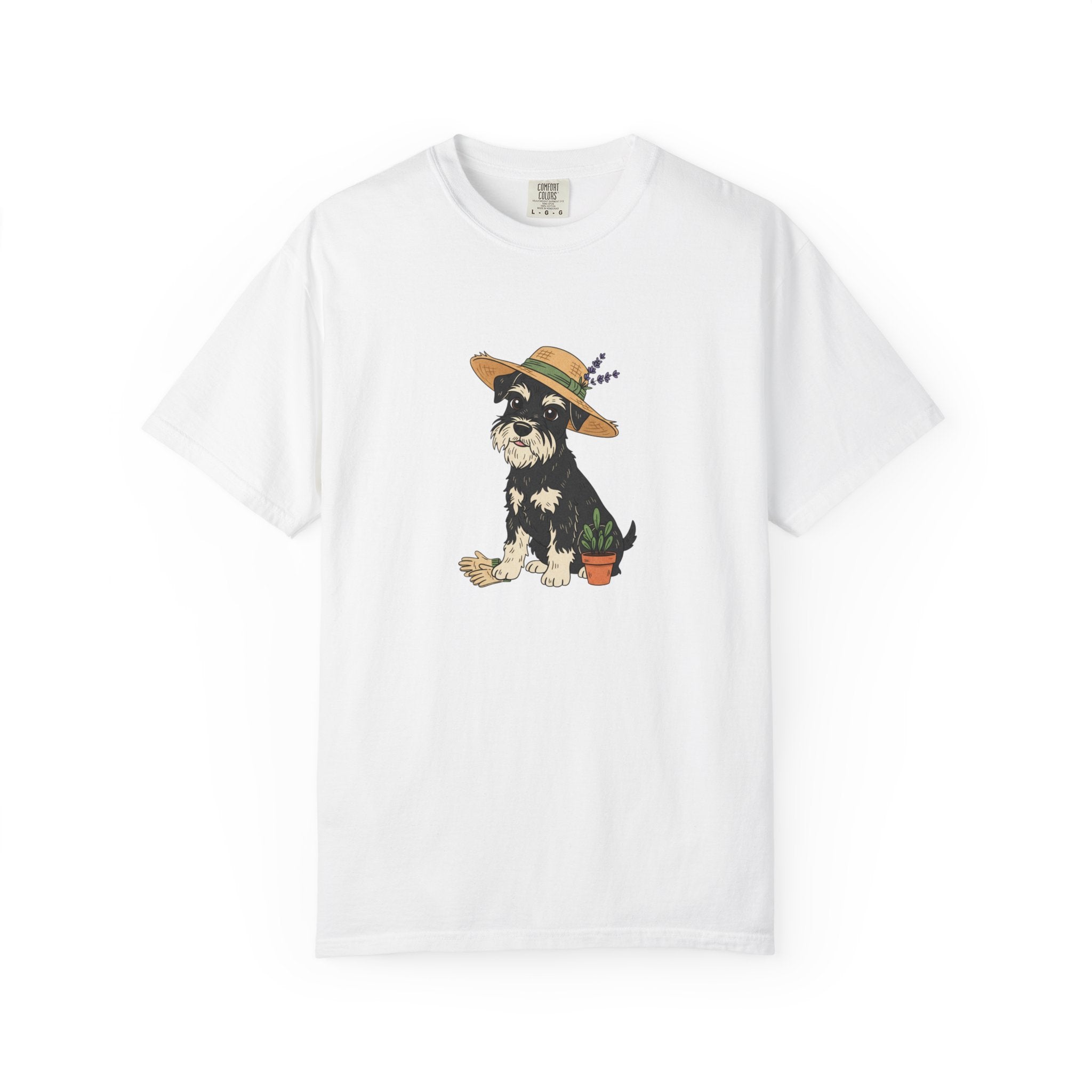 Dog with Sun Hat T-Shirt — Cute Puppy Gardening Graphic Tee