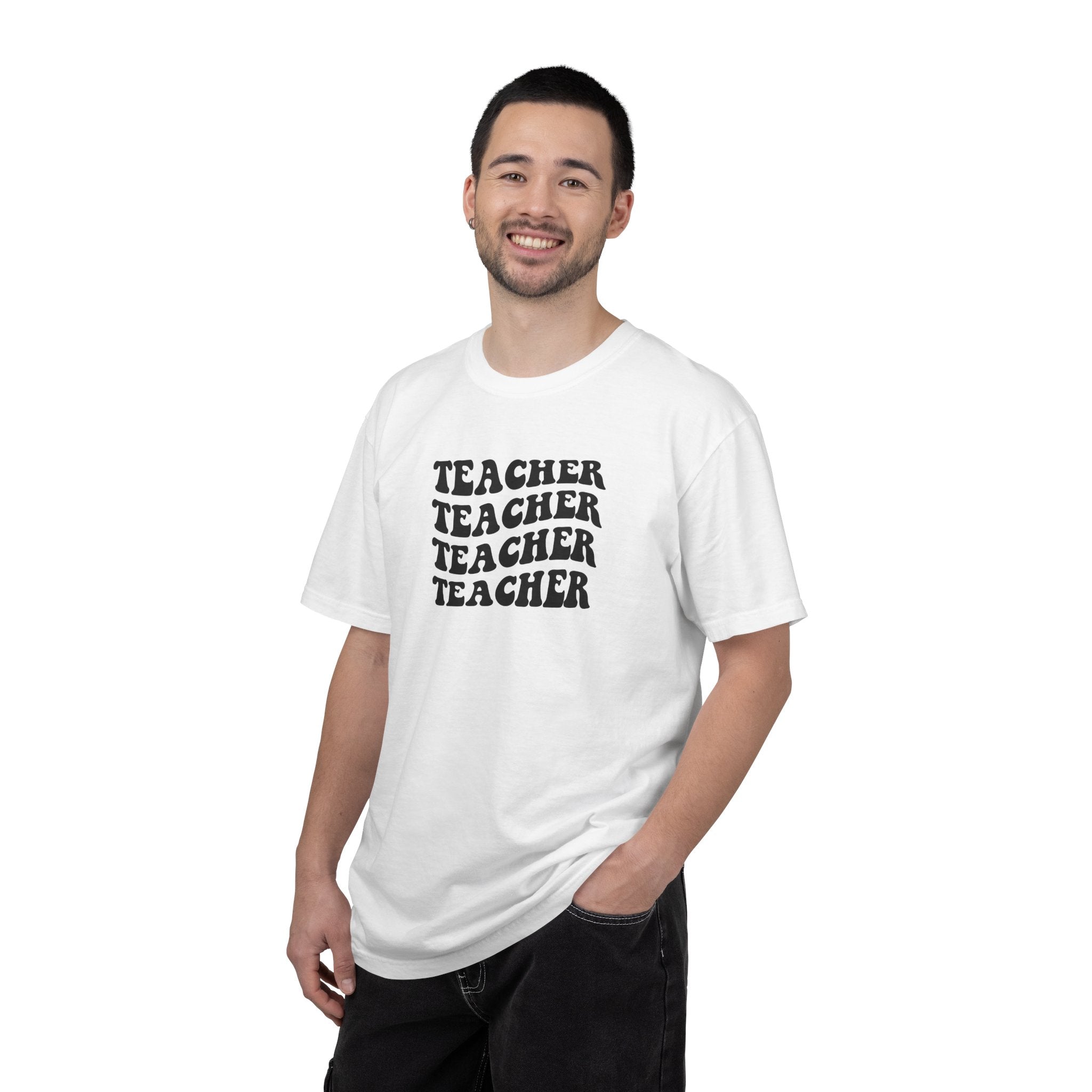 Teacher Repeat Graphic T-Shirt — Retro Stacked "Teacher" Tee