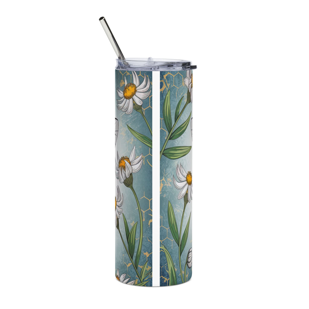 Bee Happy 20oz Stainless Steel Tumbler — Insulated Bumblebee Floral Travel Cup