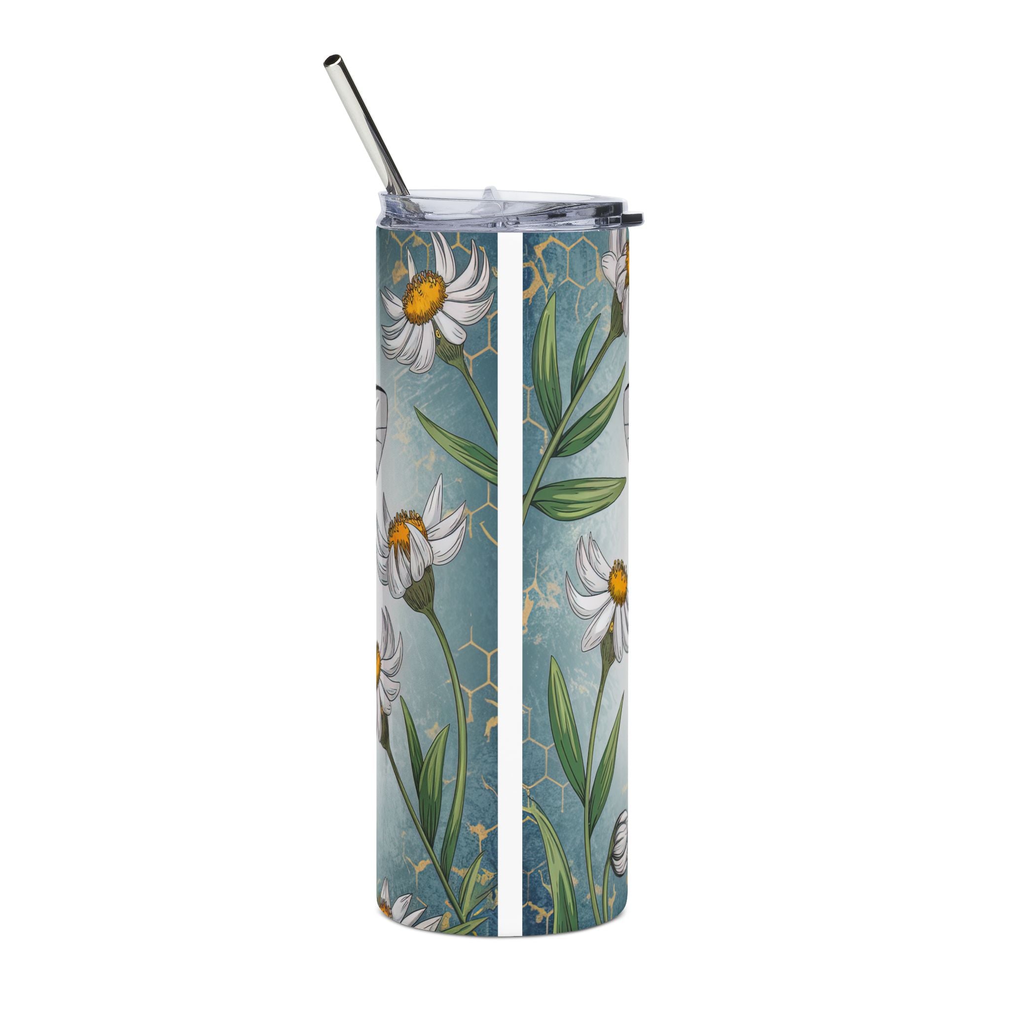 Bee Happy 20oz Stainless Steel Tumbler — Insulated Bumblebee Floral Travel Cup