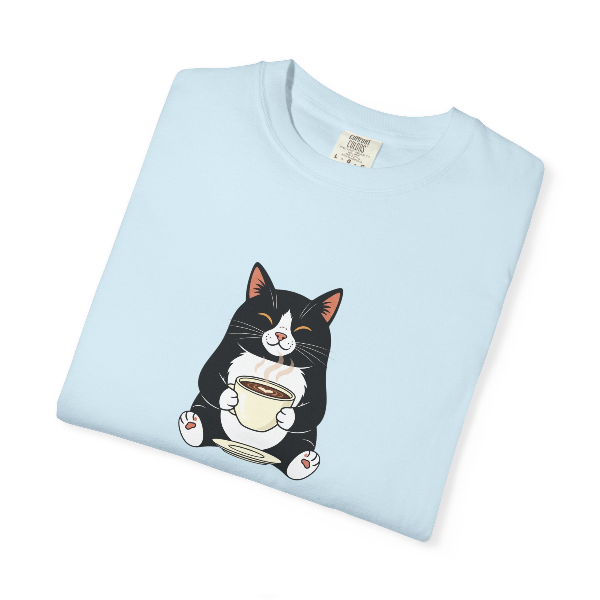 Tuxedo Cat Holding Coffee T-Shirt