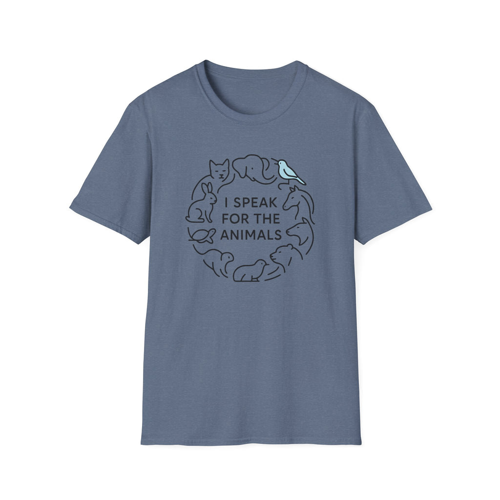 I Speak For The Animals T-Shirt — Animal Lover Tee with Cat, Dog & Bird Line Art