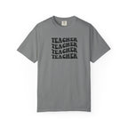 Teacher Repeat Graphic T-Shirt — Retro Stacked "Teacher" Tee