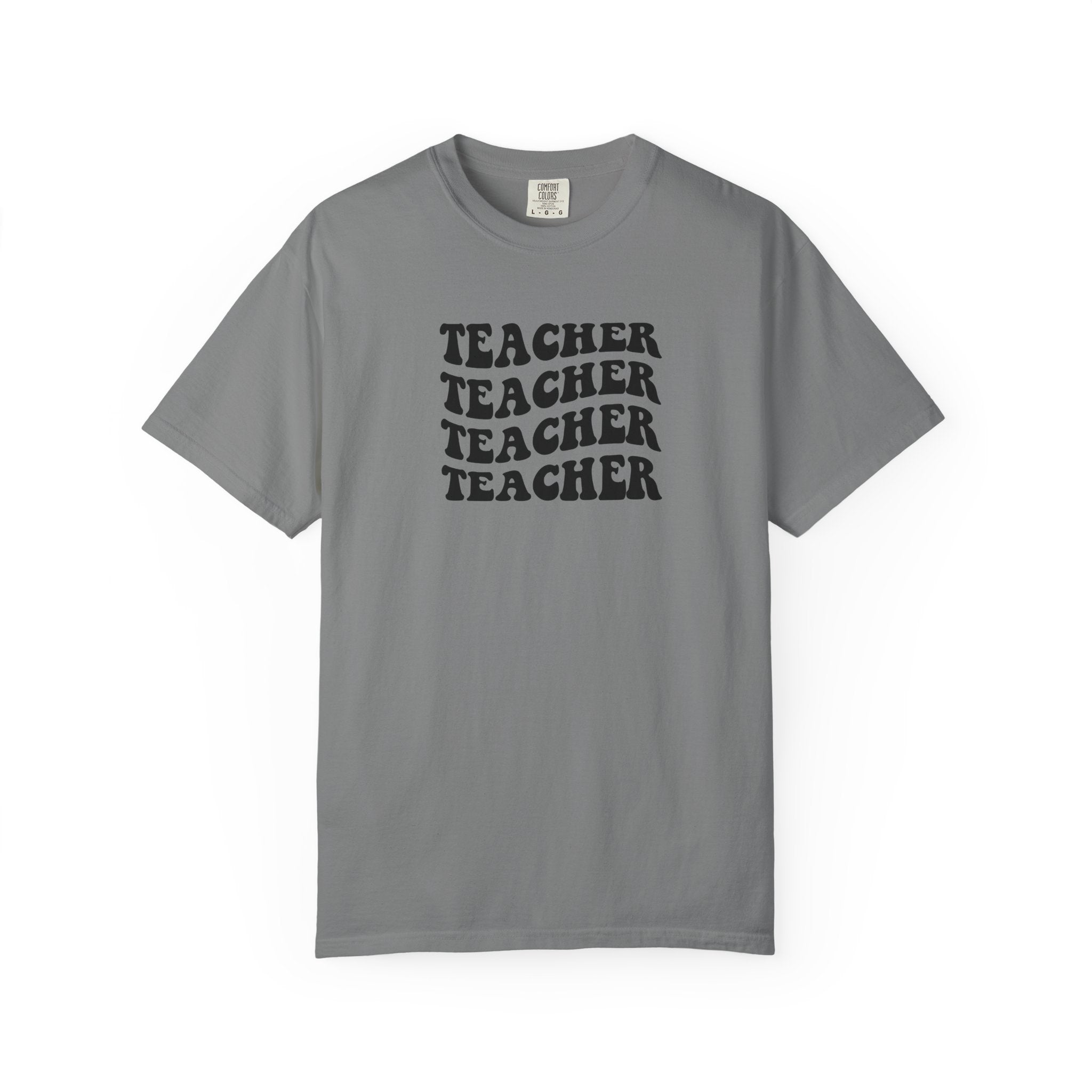 Teacher Repeat Graphic T-Shirt — Retro Stacked "Teacher" Tee