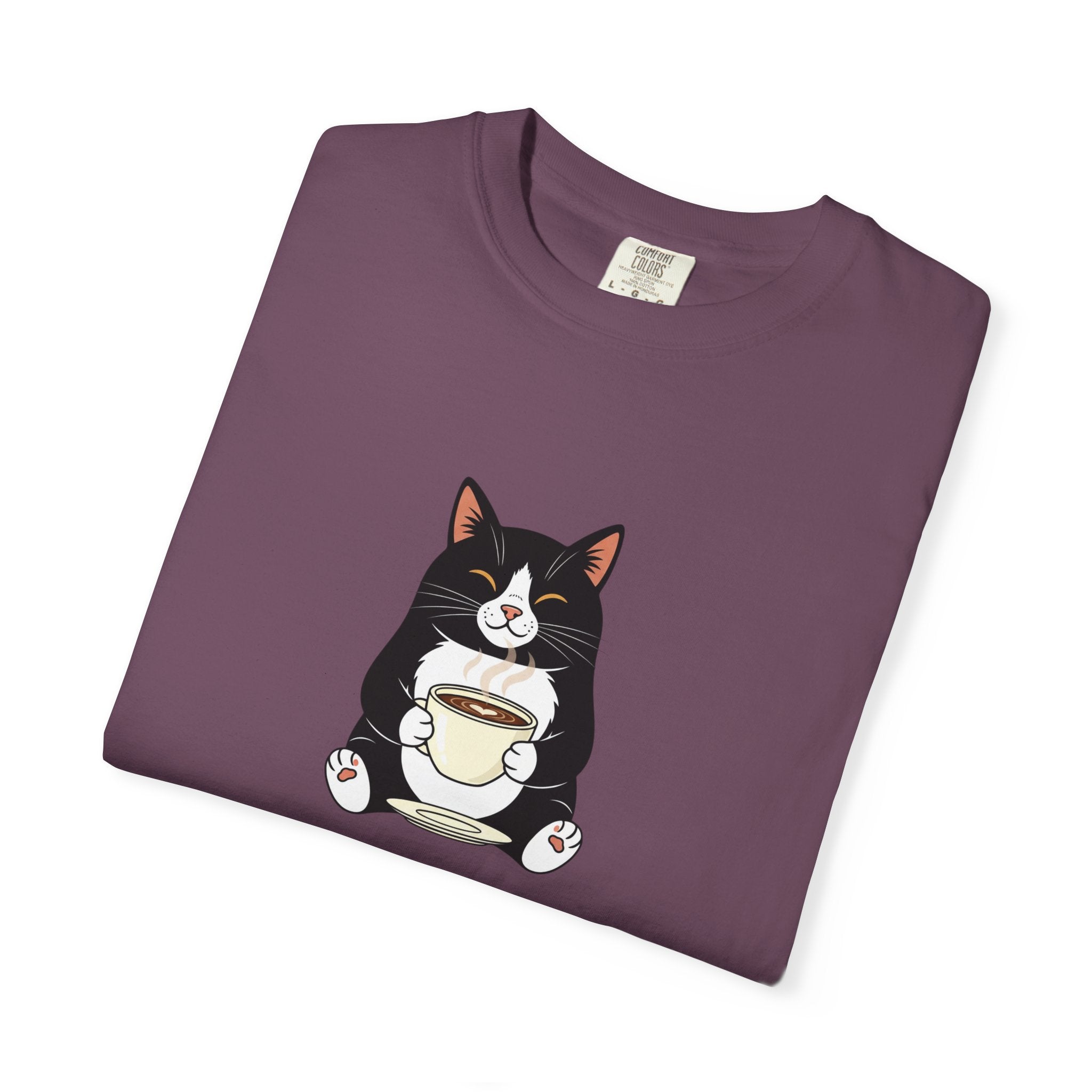 Tuxedo Cat Holding Coffee T-Shirt
