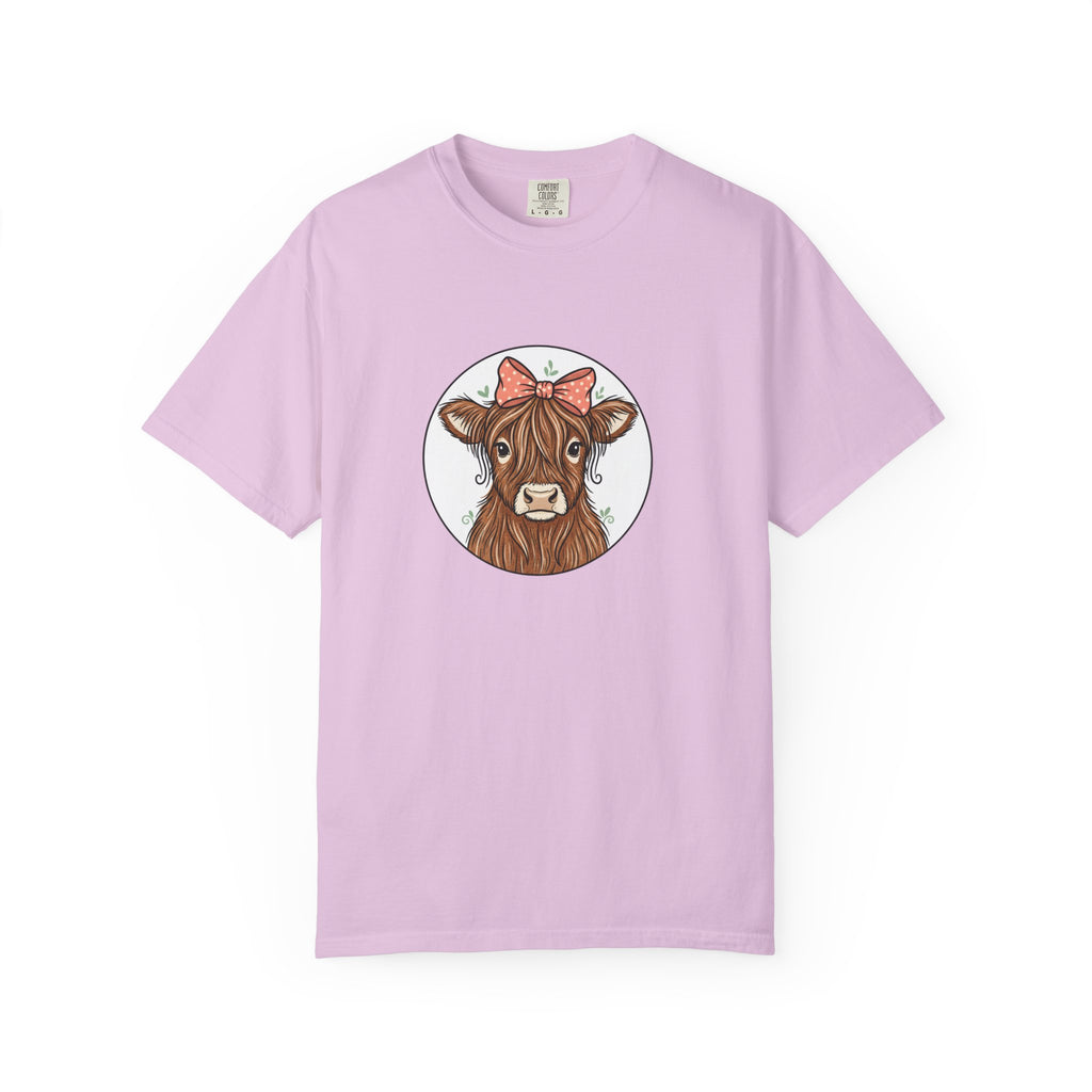 Highland Cow Tee — Cute Cow with Pink Bow Graphic T-Shirt