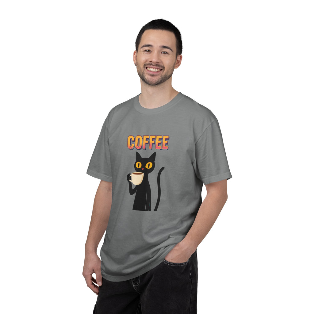 Coffee Cat T-Shirt — Cute Black Cat Holding Coffee Graphic Tee