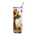 20oz Sunrise Cow Tumbler — Sunflower Highland Cow Stainless Steel Travel Cup