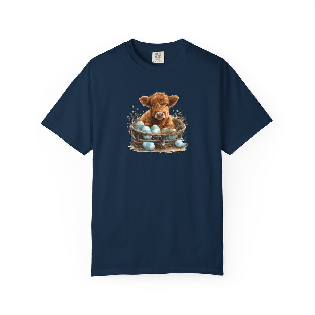 Easter Highland Cow Calf in Basket T-Shirt
