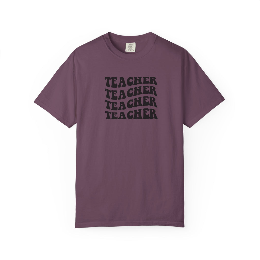Teacher Repeat Graphic T-Shirt — Retro Stacked "Teacher" Tee