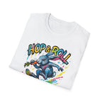 Hop & Roll Skateboard Bunny T-Shirt — Skateboarder Easter Graphic Tee