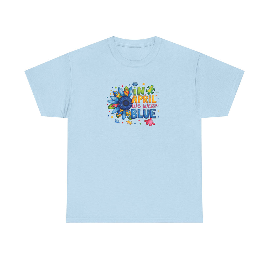 "In April We Wear Blue" Autism Awareness Floral Tee