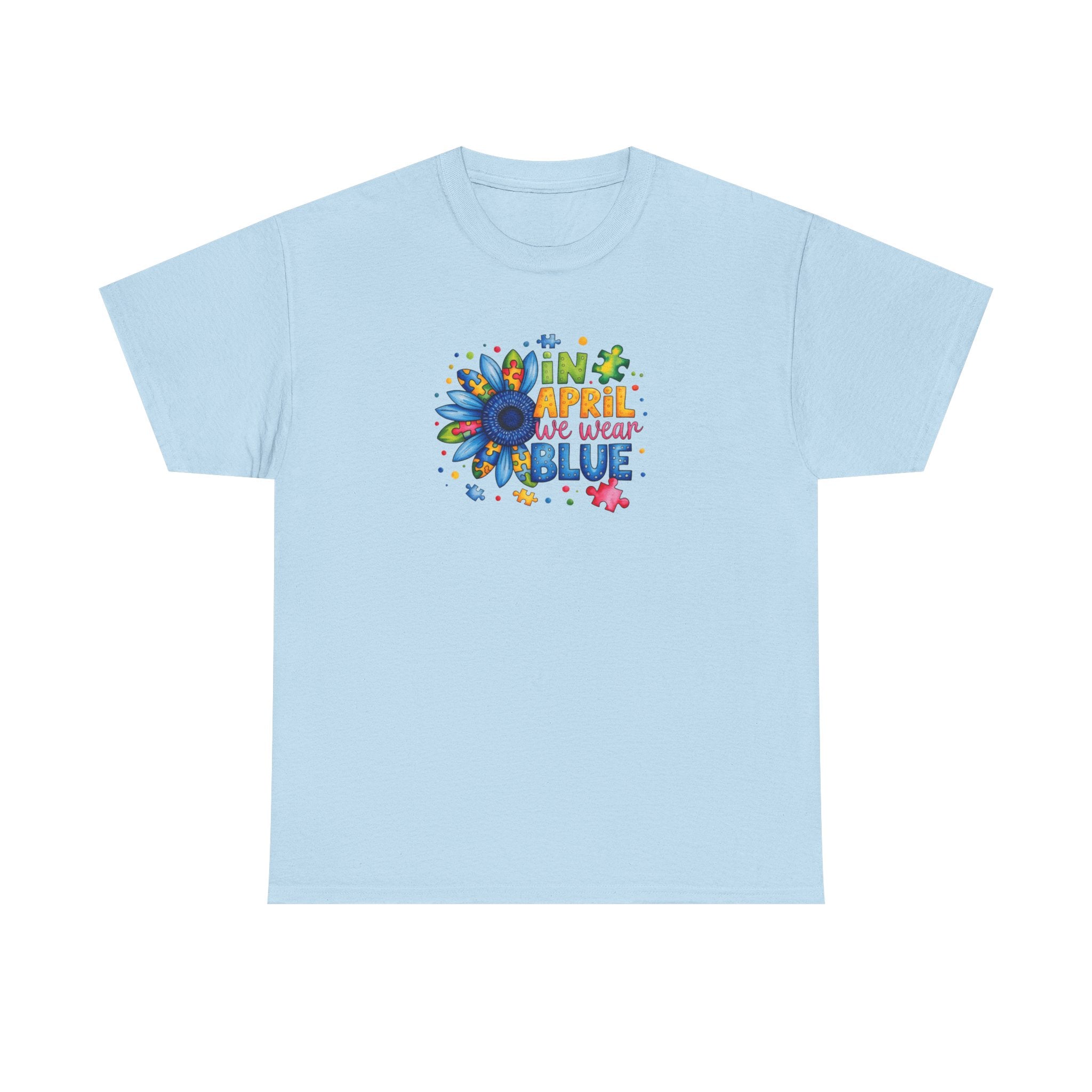 "In April We Wear Blue" Autism Awareness Floral Tee