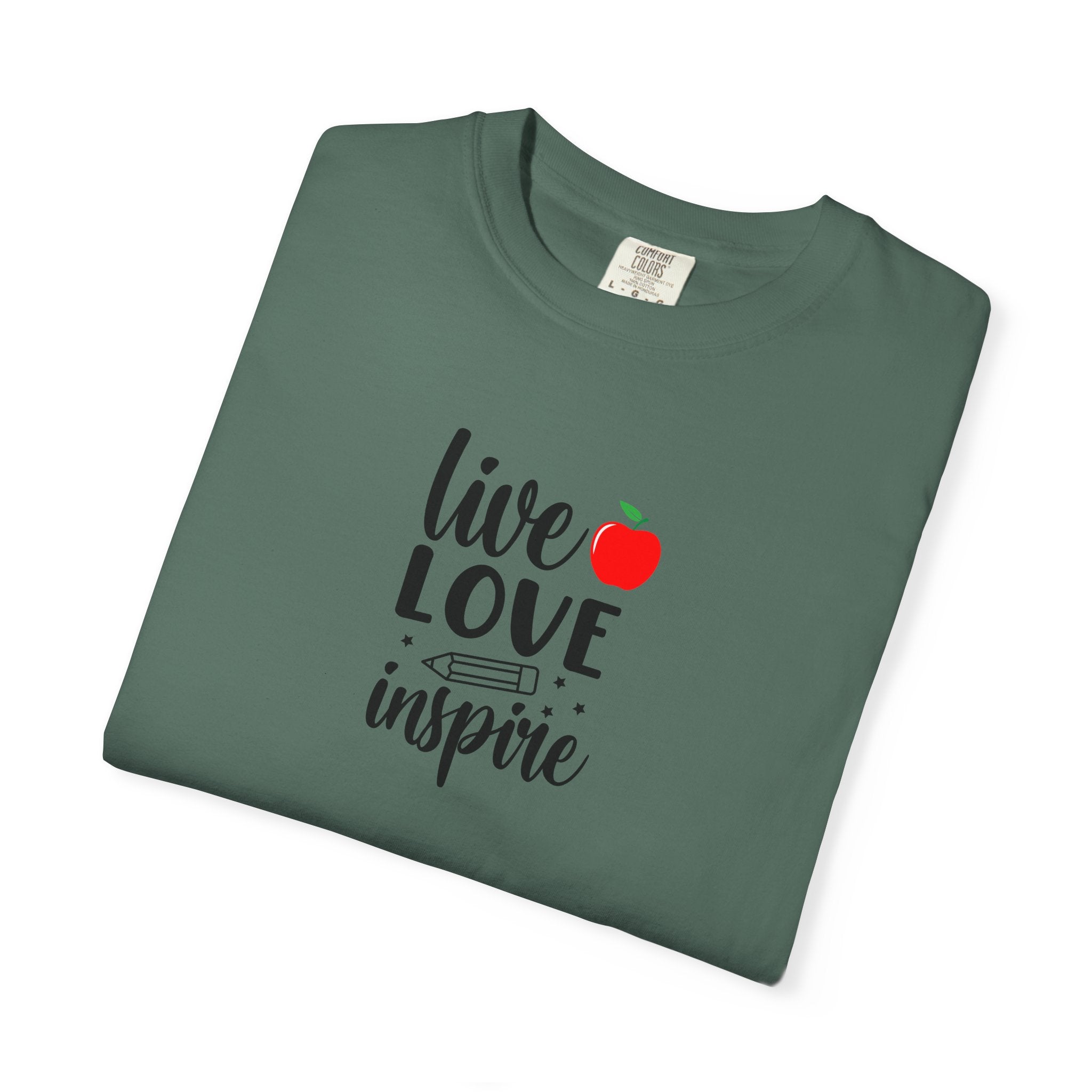 Live Love Inspire T-Shirt — Teacher Appreciation Apple Graphic Tee