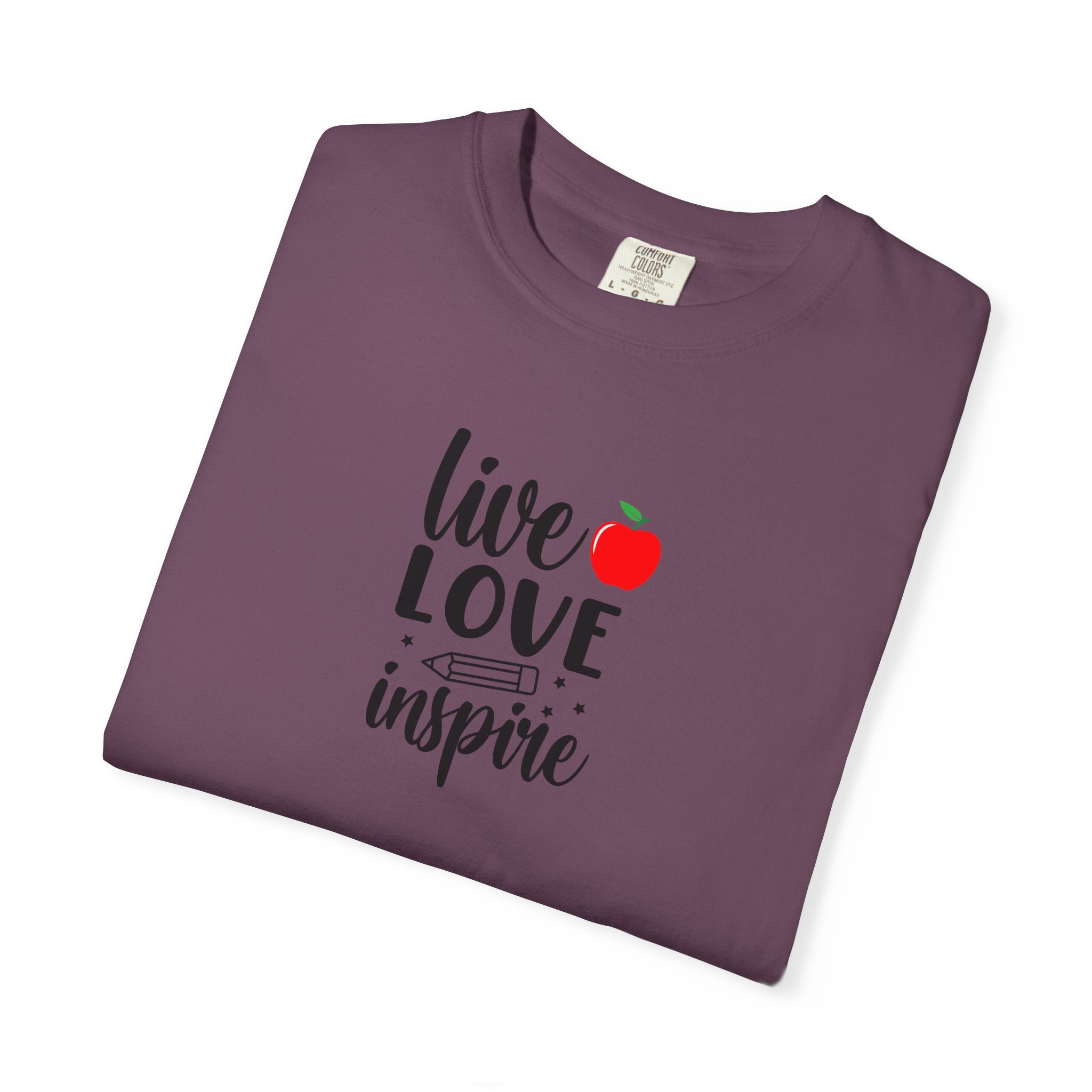 Live Love Inspire T-Shirt — Teacher Appreciation Apple Graphic Tee